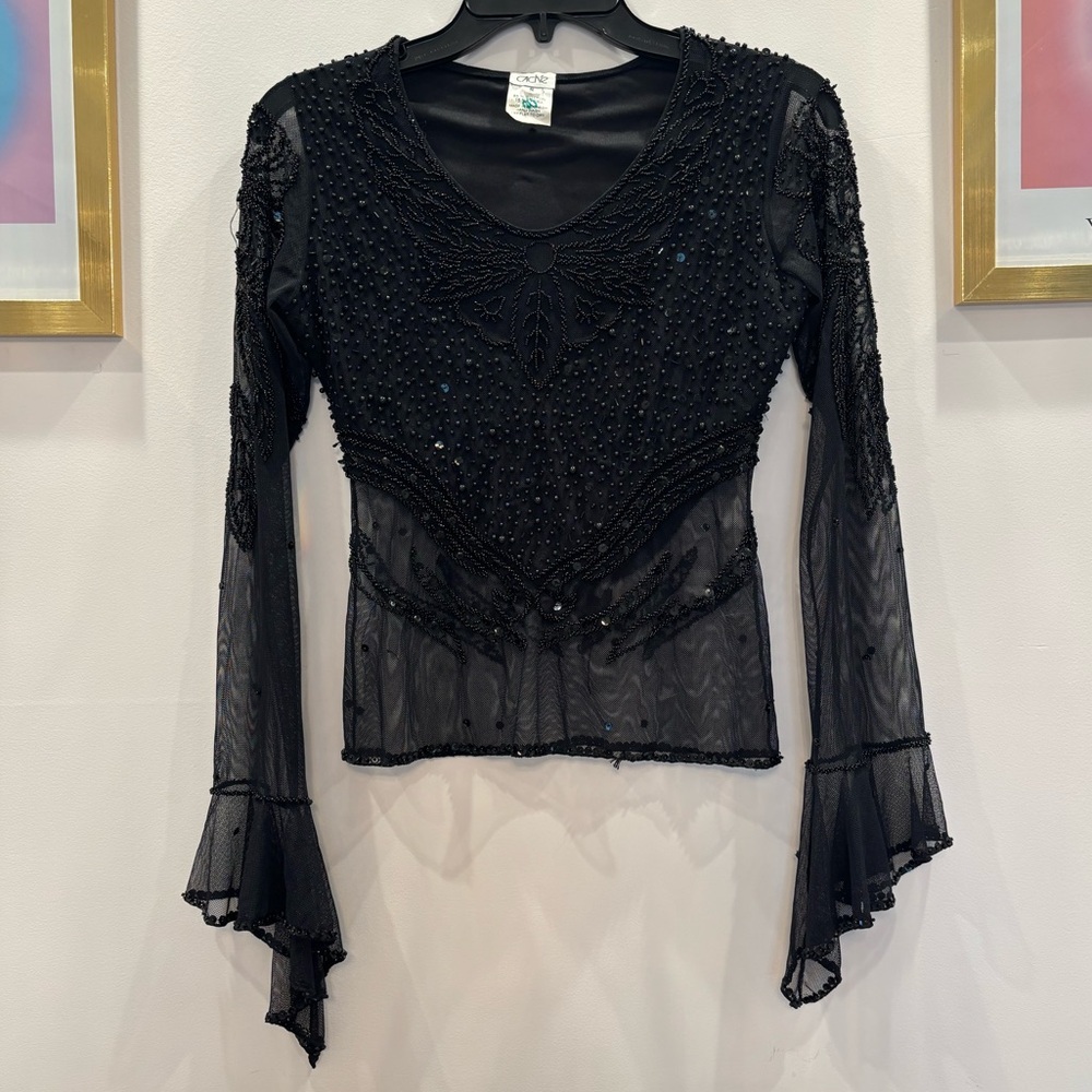 Vintage Cache Black Beaded Top